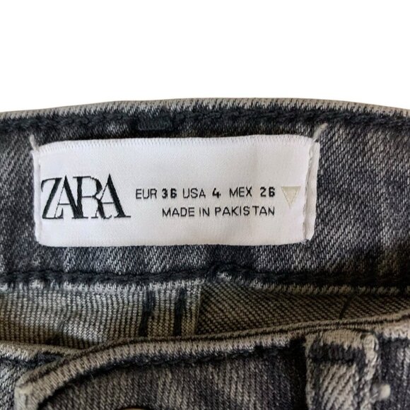 Zara High Rise Ripped Gray Skinny Jeans Distressed Stretch Denim 4 - Picture 5 of 7